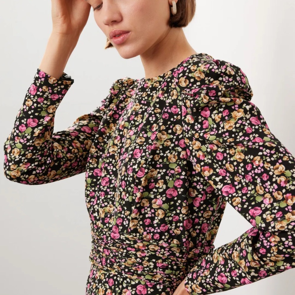 Mac Duggal Floral Maxi Dress - Black and Pink